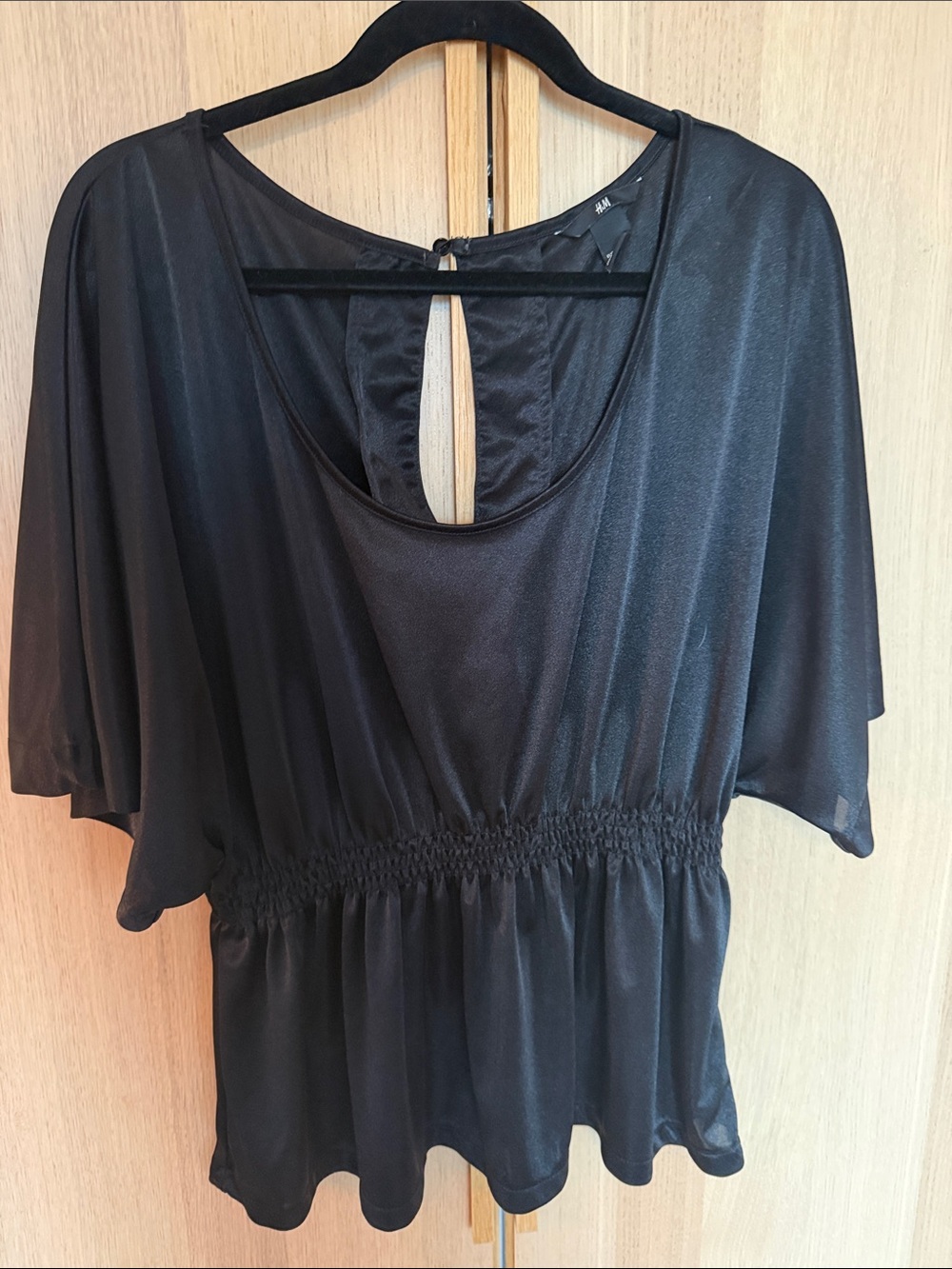 H&M Black Flutter Sleeve Peplum Blouse